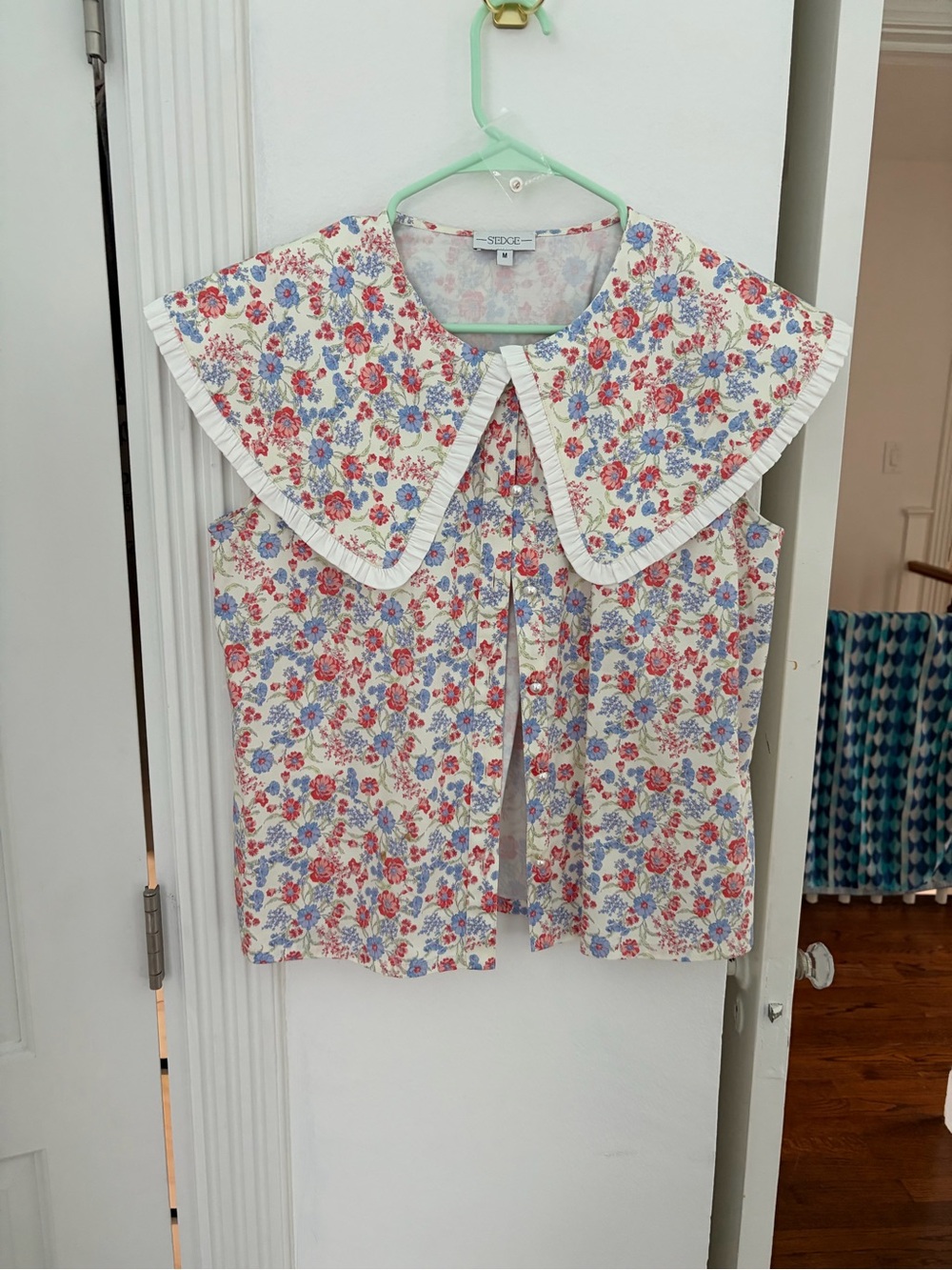 Staud Floral Button-Down Sleeveless Top with Pearl Buttons